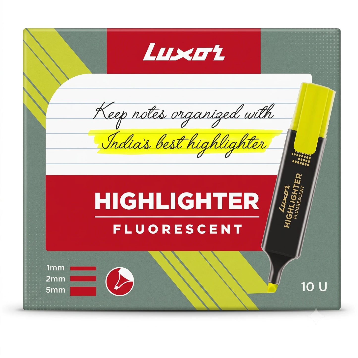 Luxor Highlighter Fluorescent, 10 Units, Yellow