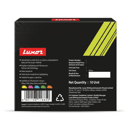 Luxor Highlighter Fluorescent, 10 Units, Yellow