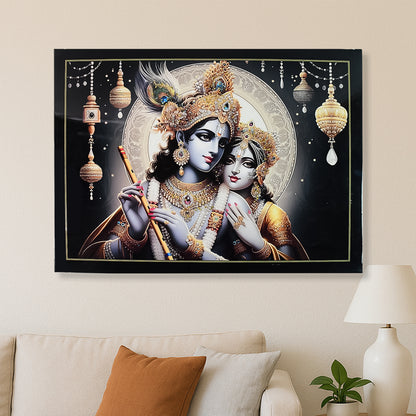 Lord Krishna And Radha Wall Painting With Wooden Frame 60x45 Cm Approx (1 Pc  Mix Design)