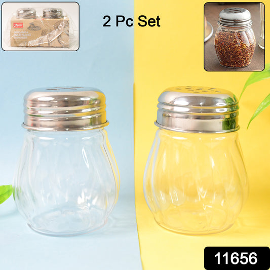 Apex Oregano  Chilli Flakes Dispenser Set  2 Pcs Glass Spice Shaker With Stainless Steel Lid