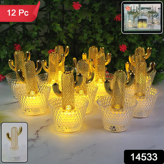 Decorative Cactus Shape Led Tealight Candles (12 Pc)