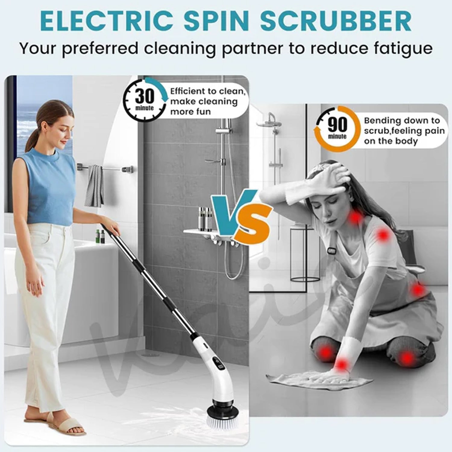 9 In 1 Rechargeable Electric Spin Scrubber With Telescopic Handle (1 Set)