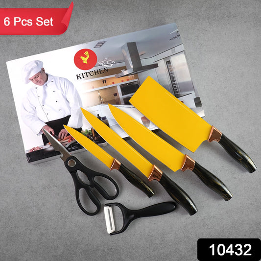 6 Pcs Professional Kitchen Knife Set With Chef Knives Cleaver Peeler  Scissors