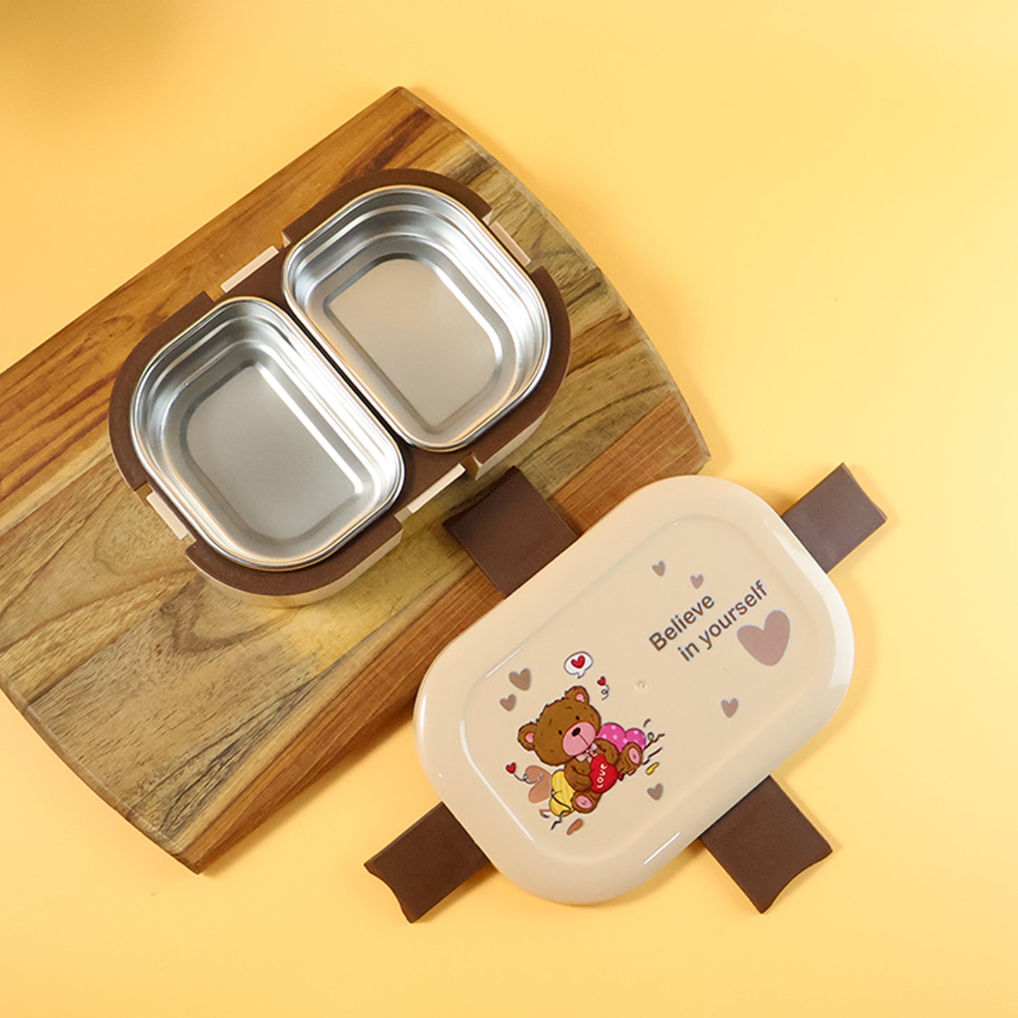 Cute Teddy Printed Kids Lunch Box (500ml  1 Pc)