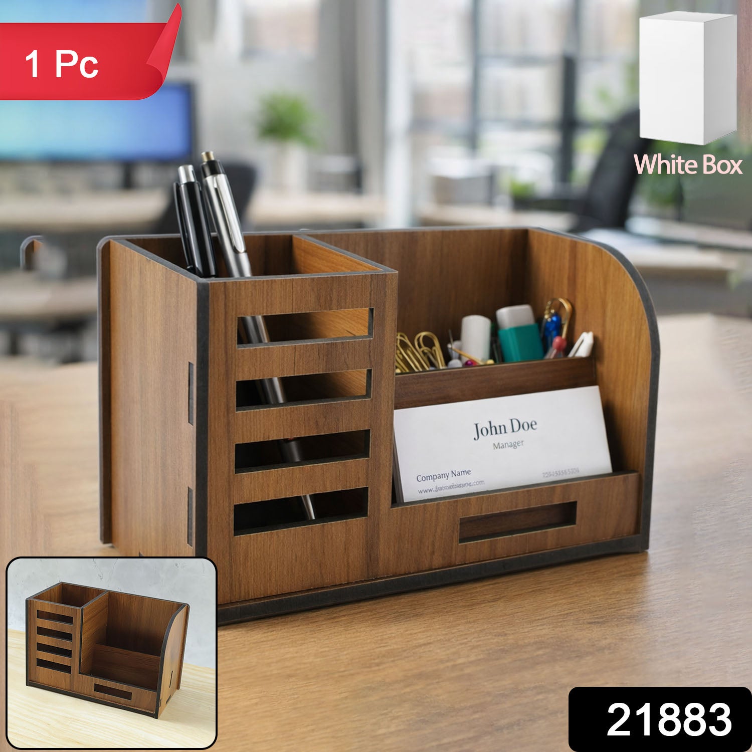 Premium Wooden Desk Organizer With Phone Stand Pen Holder Card Holder (1 Pc)