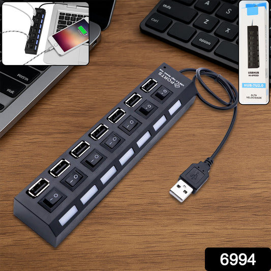 6994 Usb Splitter Multi Port Usb 2.0 Hub 7 Port With Independent Onoff Switch And Led Indicators Usb A Port Data Hub Suitable For Pc Computer Keyboard Laptop Mobile Hdd Flash Drive Camera Etc