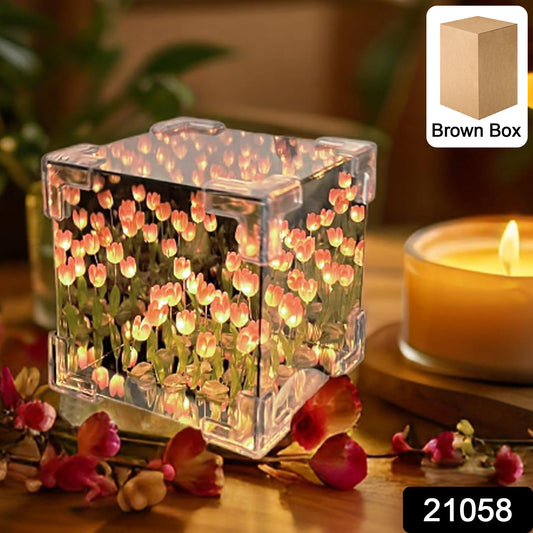 Decorative Tulip Flower Led Cube Night Lamp Set (1 Set  Mix Color)