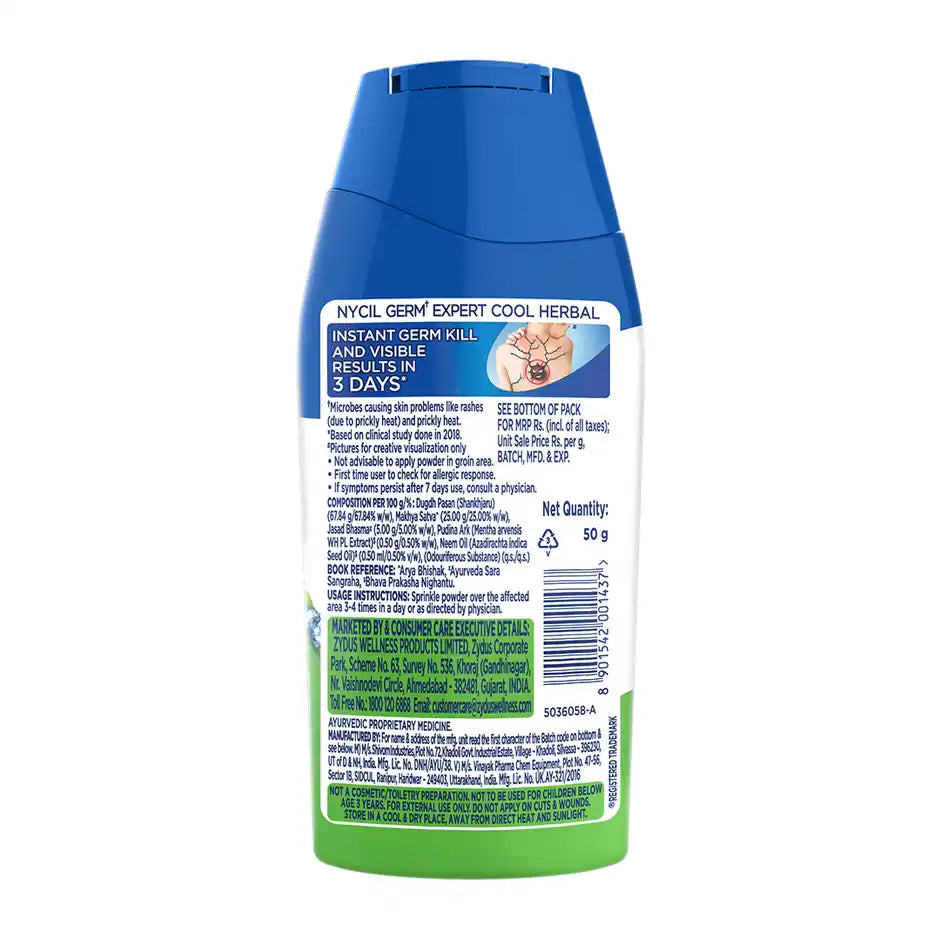 Nycil Germ Expert Prickly Heat Powder | Cool Herbal 50 g