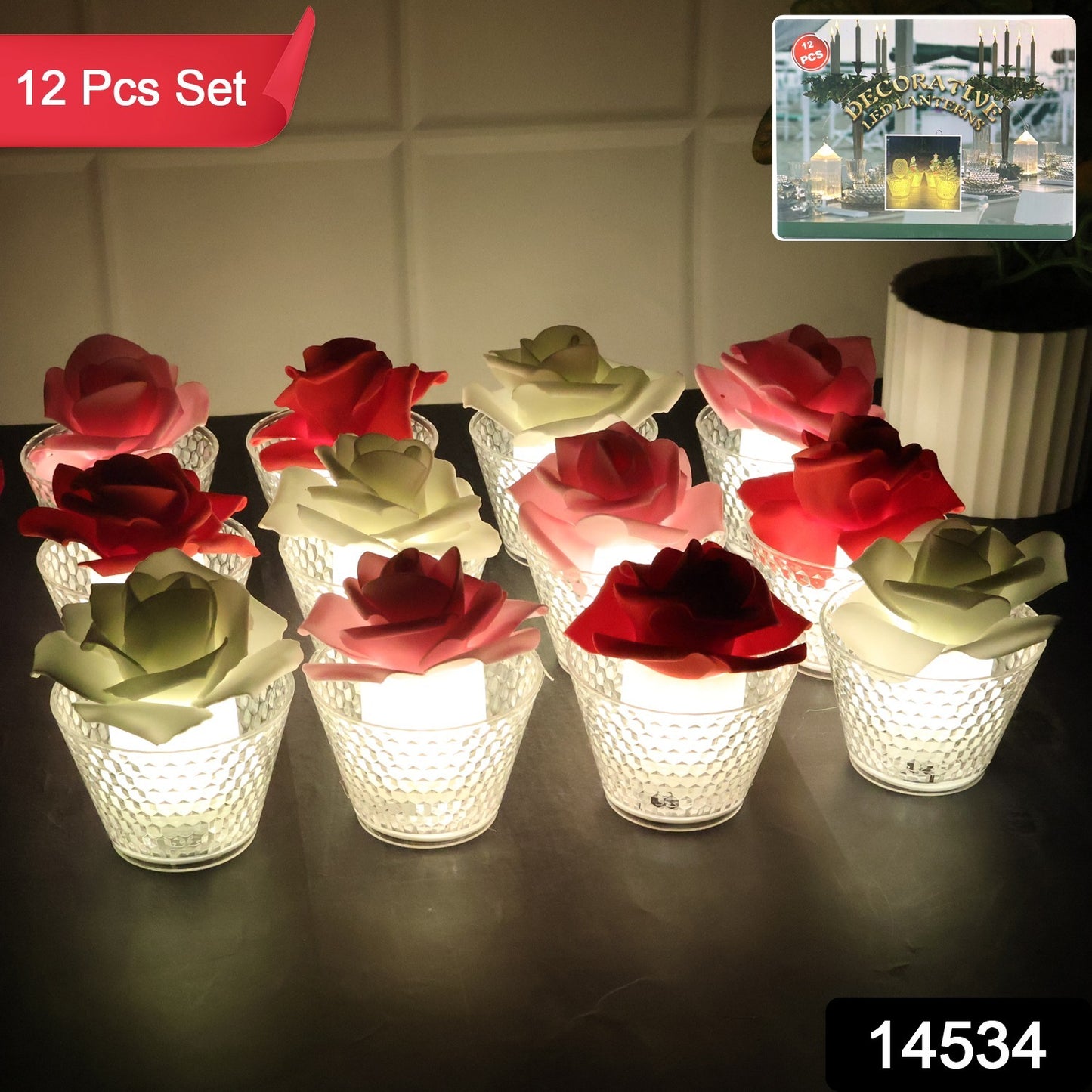 Rose Shaped Decorative Flameless Led Candles (12 Pc)