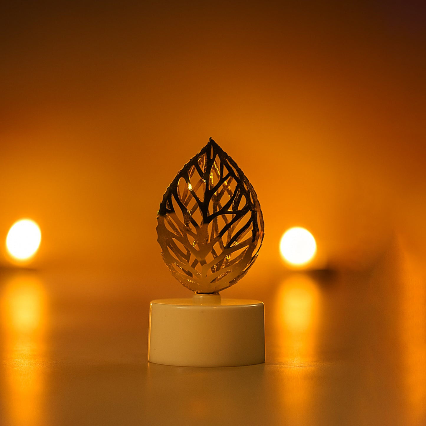 Decorative Golden Leaf Shaped Flameless Led Candles (12 Pc)