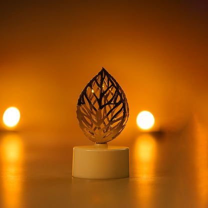 Decorative Golden Leaf Shaped Flameless Led Candles (12 Pc)