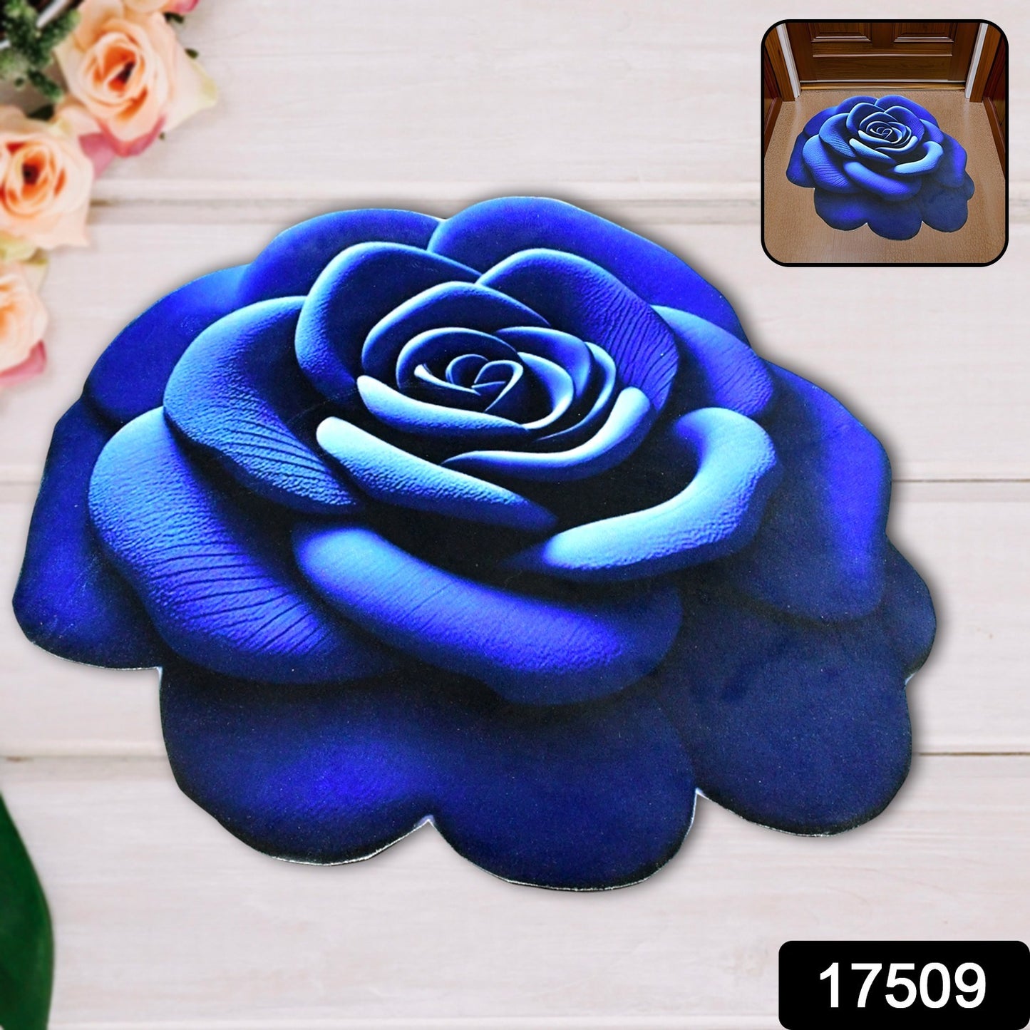 Rose Shaped Anti-slip Velvet Floor Mat - (1 Pc)