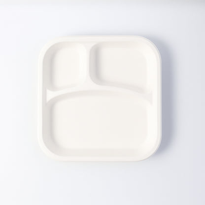 Compostable Bagasse 3-compartment Square Meal Plate