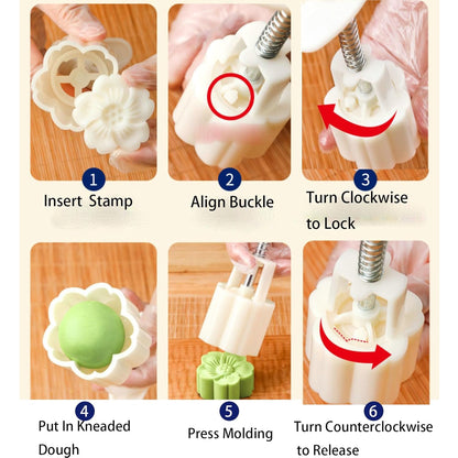 Mooncake Press Mold With 4 Stamps Set