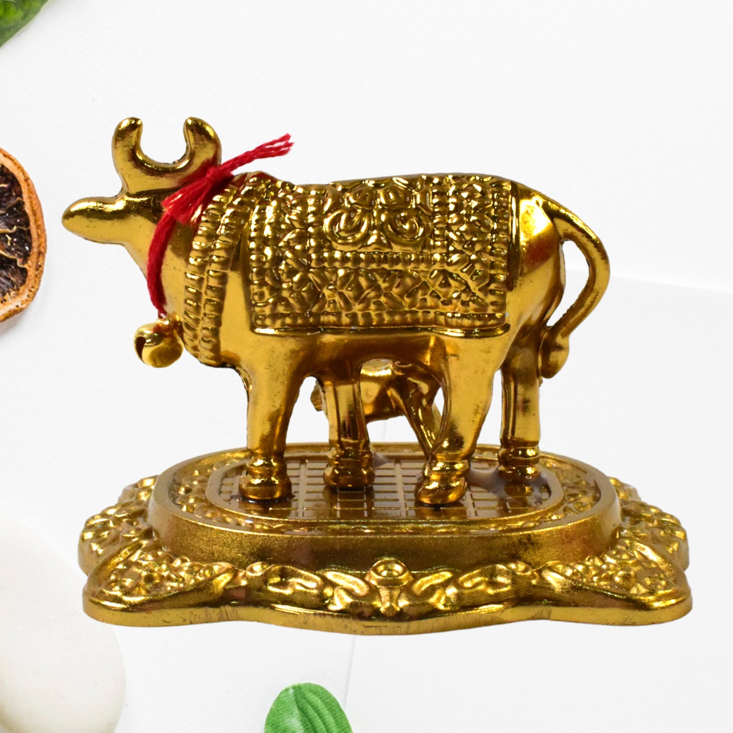 Metal Golden Kamdhenu Cow With Calf (1 Pc)