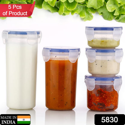 5830 Plastic Liquid Round Airtight Food Storage Container With Leak Proof Locking Lid Bpa Free Container For Kitchen 5 Pcs Set (Transparent  ( Approx Capacity 110 Ml160 Ml210 Ml400 Ml500 Ml)