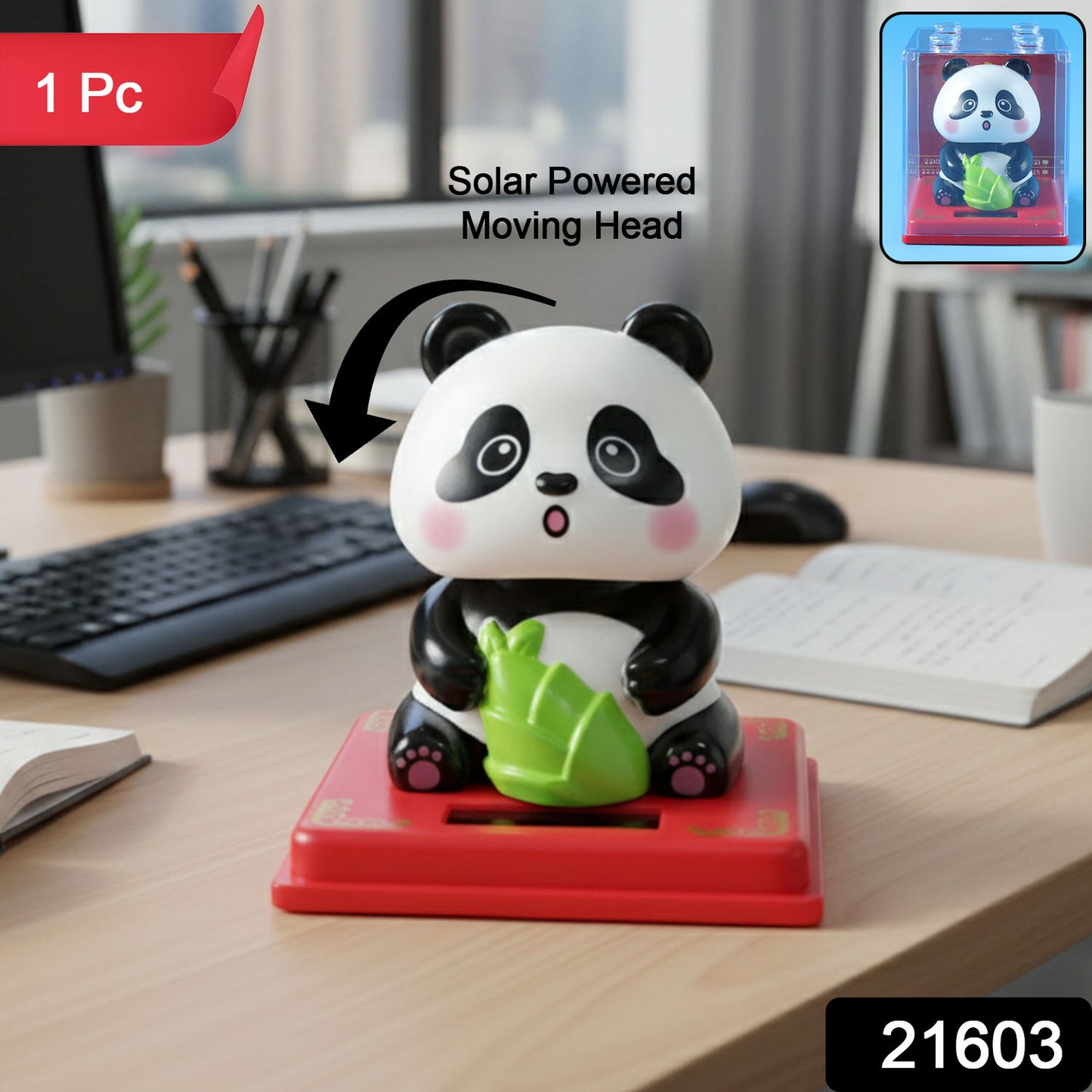 Solar Powered Moving Head Panda Showpiece (1 Pc)