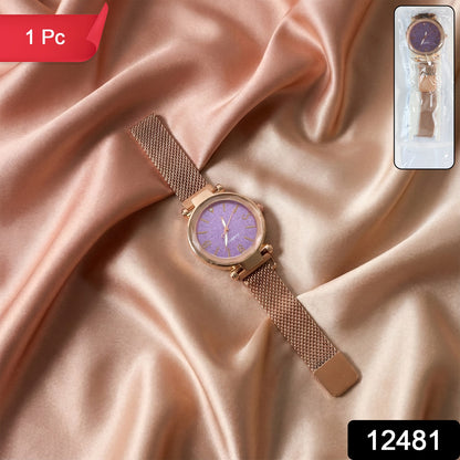 Elegant Rose Gold Mesh Strap Analog Wrist Watch For Women (1 Pc)