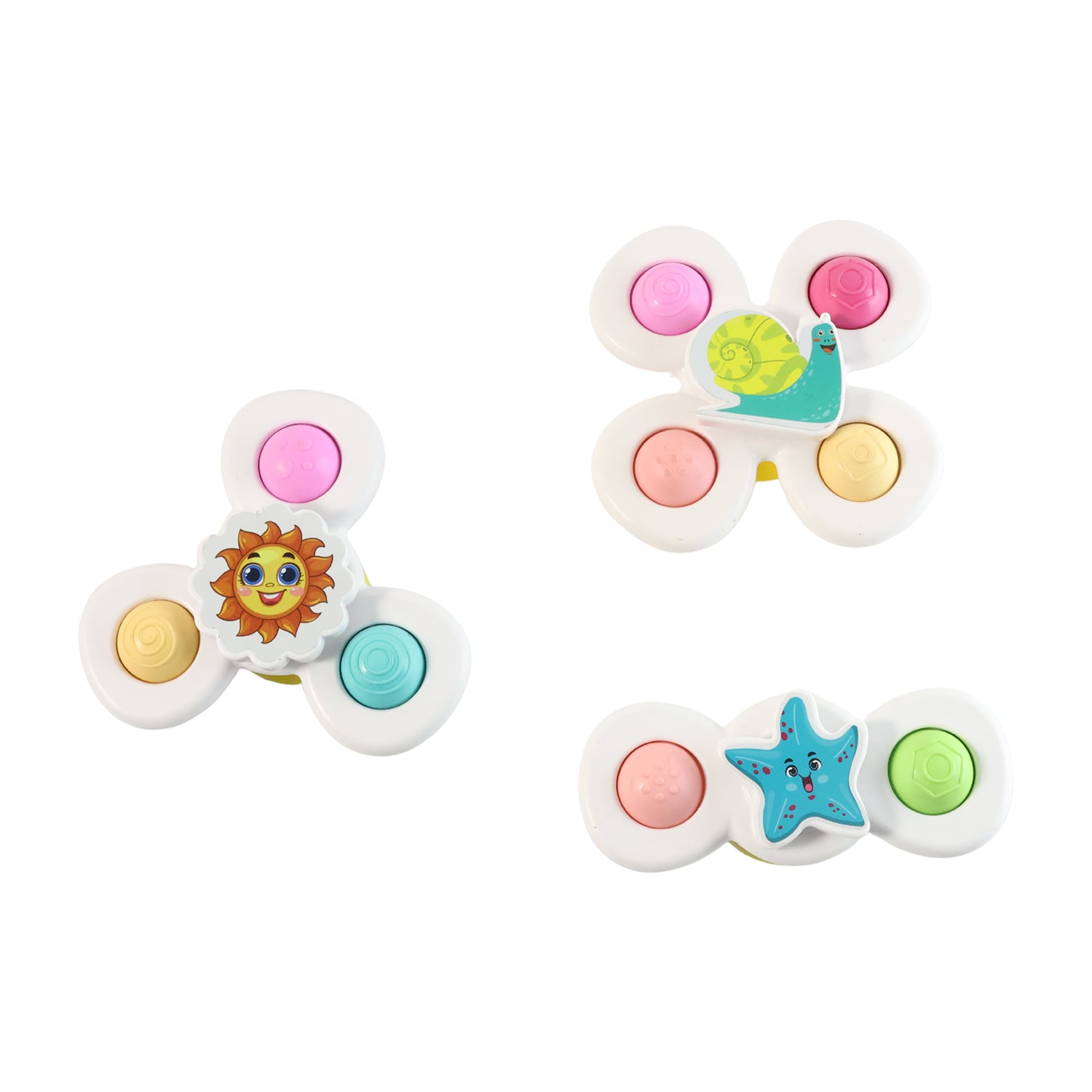 White Baby Spinner Toy Set  Sensory Suction Spin Toys (3 Pc Set)