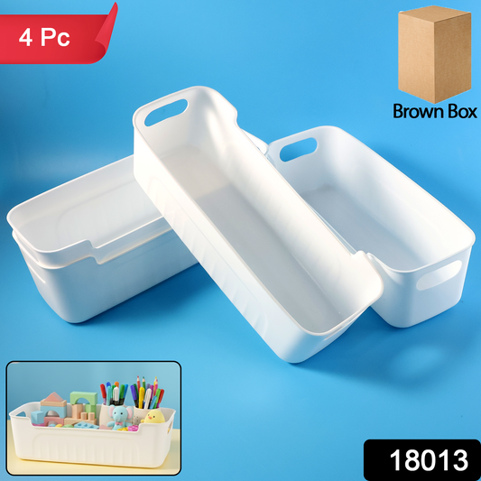 White Plastic Storage Basket Tray Set (4 Pcs)