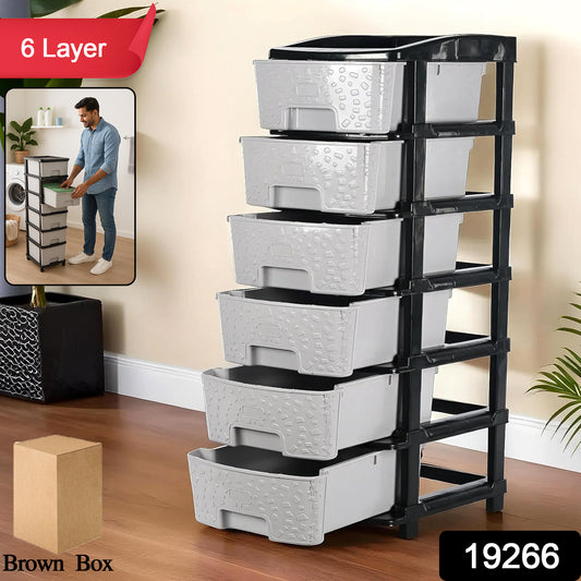 6-layer Heavy-duty Plastic Drawer Organizer Cabinet With Stone Texture Drawers
