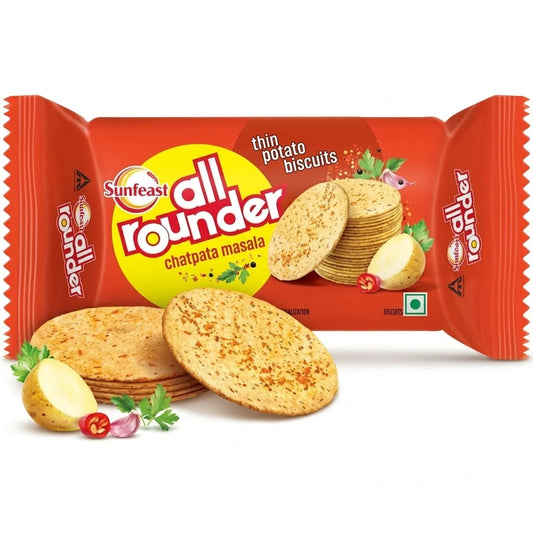 Sunfeast All Rounder, Thin, Light & Crunchy Potato Biscuit With Chatpata Masala Flavour, 75 g Pouch