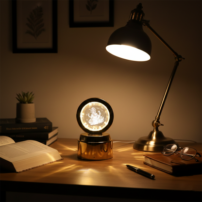 Ganpati Bapa 3d Crystal Ball Night Light With Led Illumination (1 Pc)