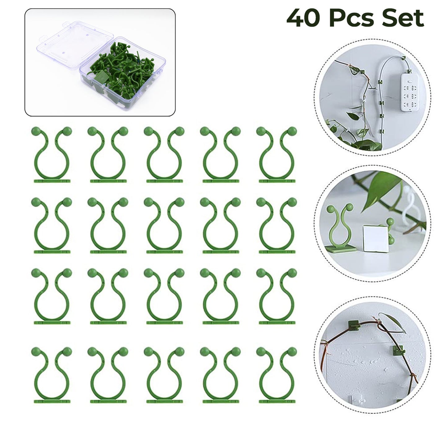 Plant Climbing Wall Fixture Clip Self-adhesive Hook (40 Pcs Set  With Plastic Box)