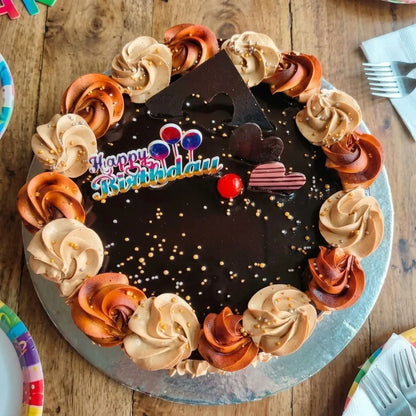Chocolate Fantasy Birthday Cake with Golden Rose, 2 Pound