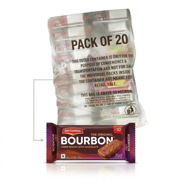 Britannia The Original Bourbon Creme Biscuit - With Chocolate, 50 g (Pack of 20)