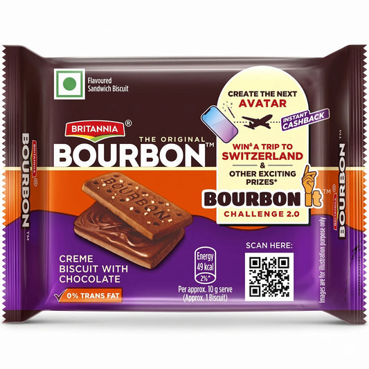 Britannia The Original Bourbon Creme Biscuit - With Chocolate, 50 g