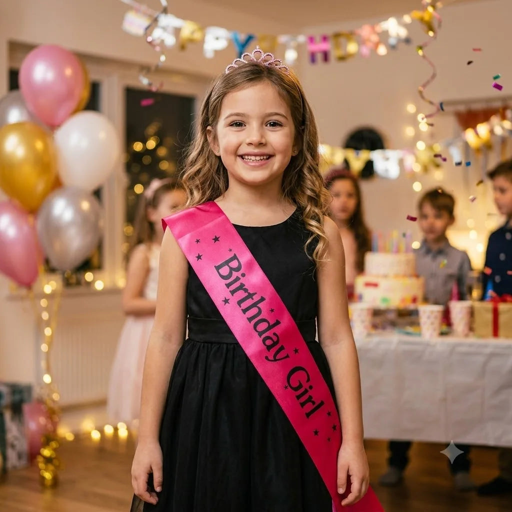 Satin Birthday Girl Sash, Pink