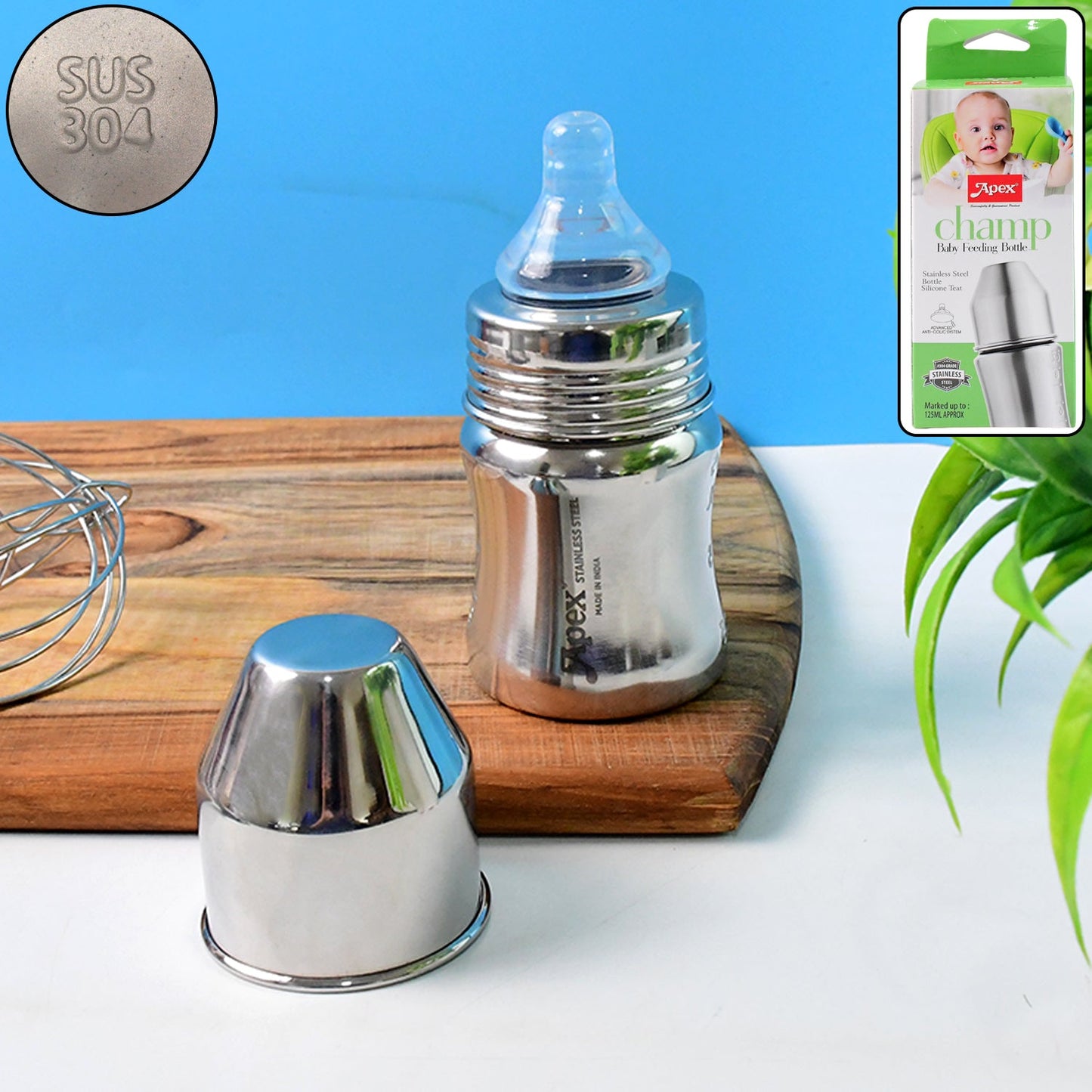 Apex Premium Stainless Steel Baby Feeding Bottle (125 Ml  1 Pc)