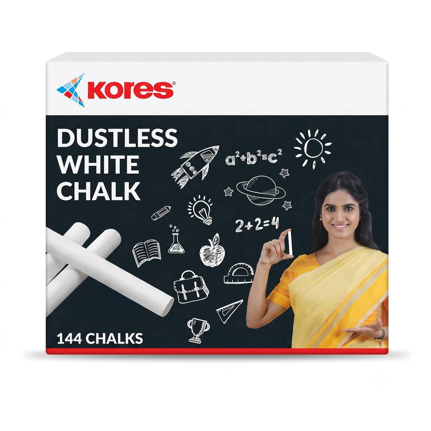 Kores Dustless Chalk - 144 pcs, White