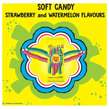 Chupa Chups Strawberry, Watermelon Sour Long Tubes Soft Candy - With Center Filling, 80 g Pouch