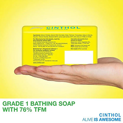 Cinthol Refreshing Deo Lime Bath Soap, 99.9% Germ Protection, 75 g