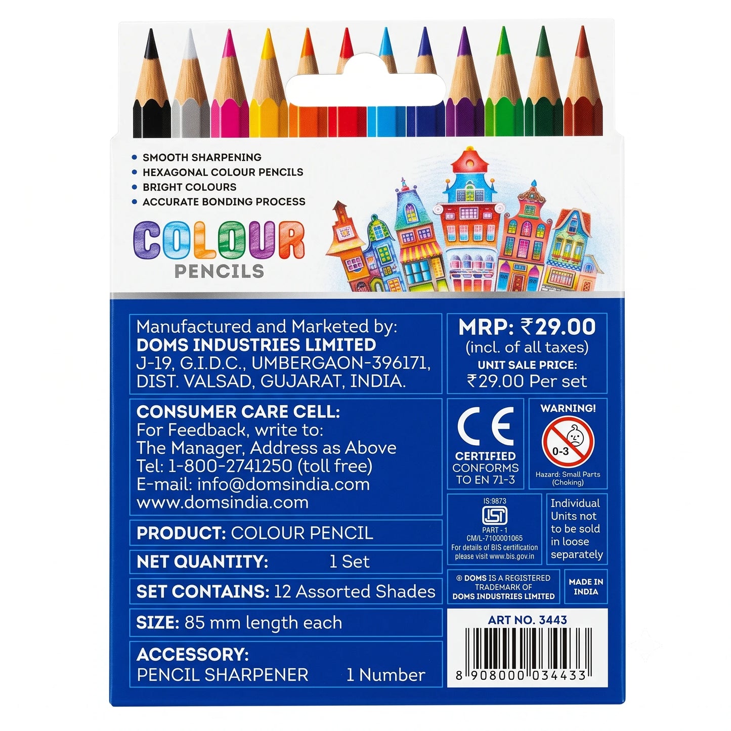 DOMS Brilliant Colours Pencils - Pack of 12 Shades with Free Sharpener