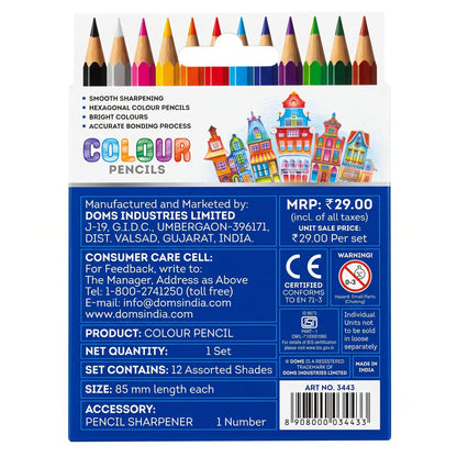 DOMS Brilliant Colours Pencils - Pack of 12 Shades with Free Sharpener