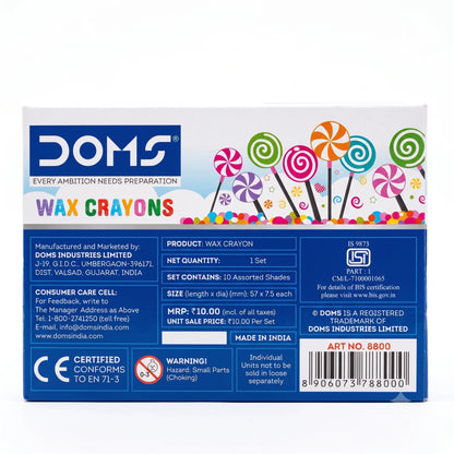 Doms Super Smooth Wax Crayons, 10 Shades