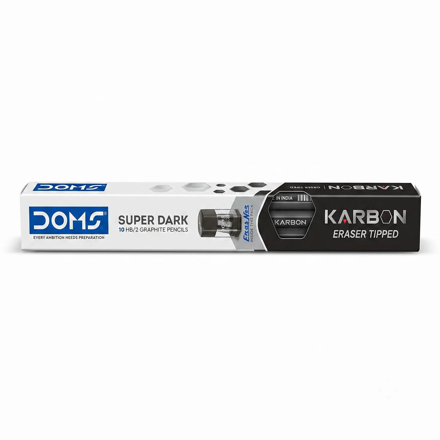 DOMS Karbon Super Dark Eraser Tipped Graphite Pencils, 10 pcs