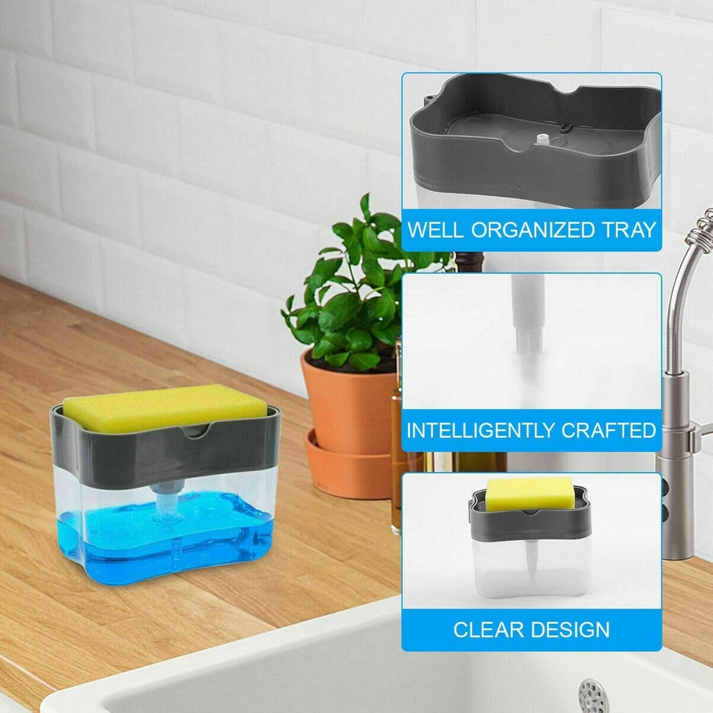 2 In 1 Soap Dispenser For Dishwasher Liquid Holder Liquid Dispenser Through Pump (1 Pc)