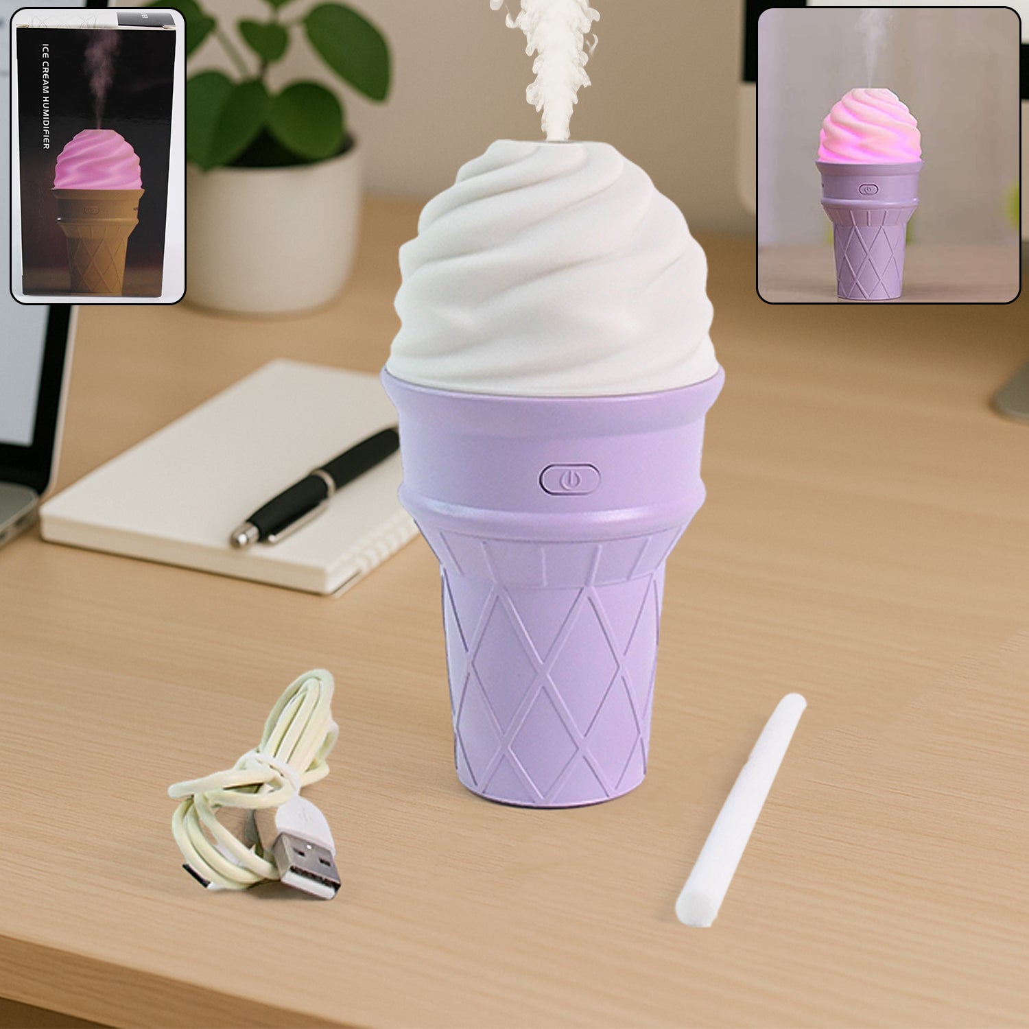Ice Cream Cone Shape Air Freshener Humidifier (1pc  Purple )
