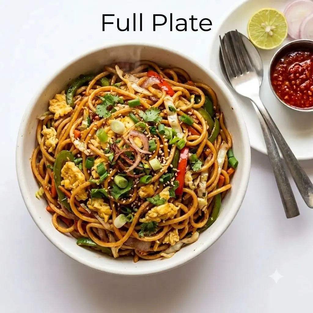 Spicy Desi Egg Chowmein, Full Plate