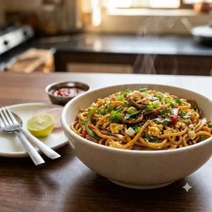 Spicy Desi Egg Chowmein, Full Plate