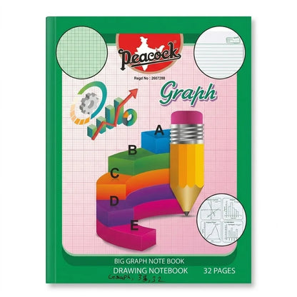 Peacock Big Graph Notebook / Copy for Students, 32 Pages
