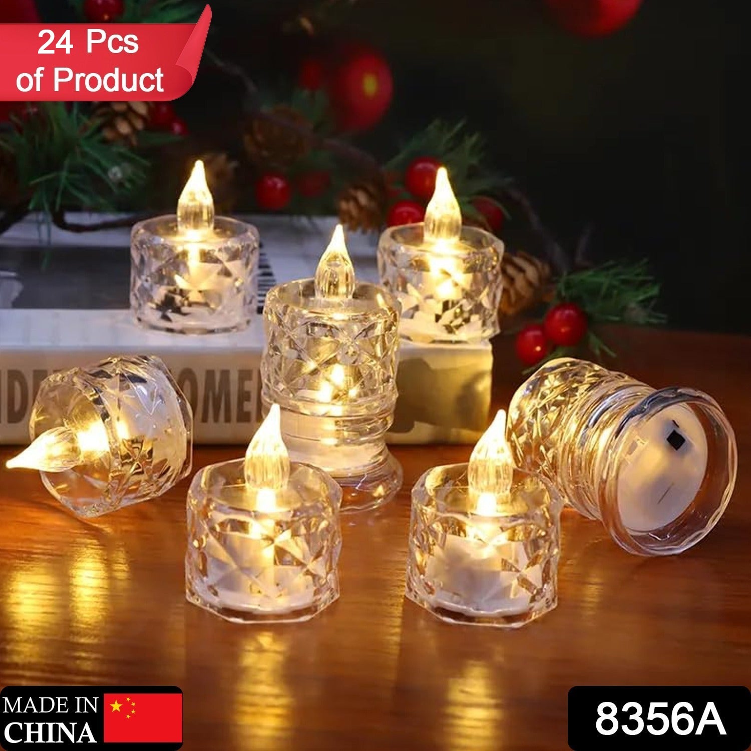 24 Pcs Flameless And Smokeless Decorative Acrylic Candles Transparent Led Tea Light Candle For Gifting House Diwali Christmas Festival Events Decor Candles