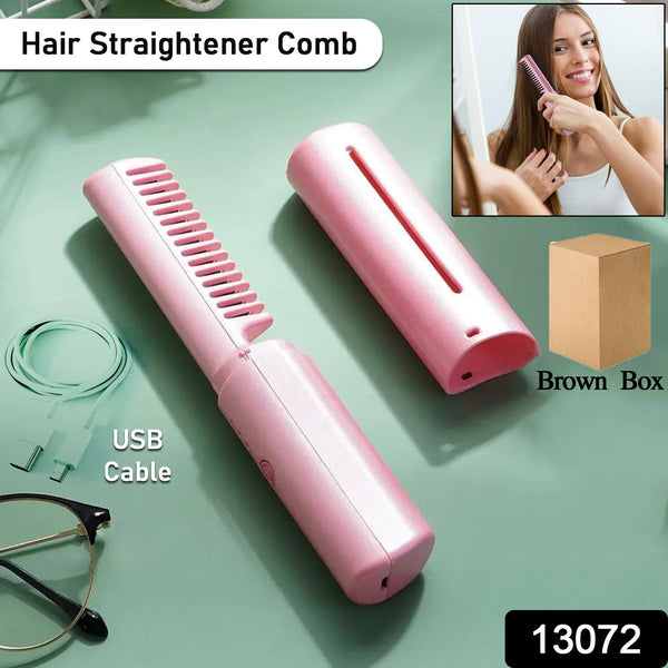13072 Rechargeable Mini Hair Straightener Travel Portable Usb Charging Cordless Hair Straightener Bursh Three Temperature Adjustments Flat Iron Comb (1 Pc)