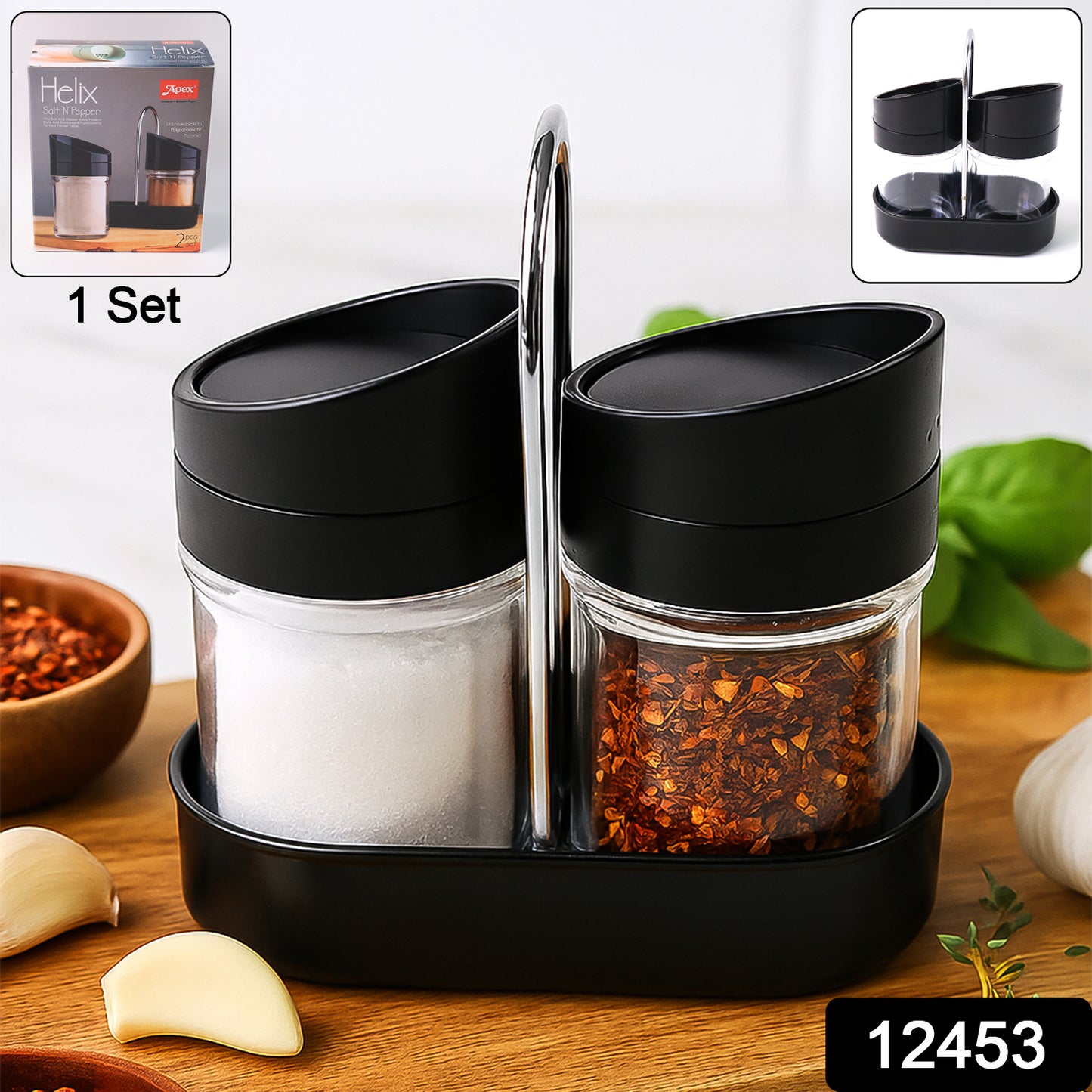 Apex Helix Salt N Pepper 2-piece Plastic Jar Set With Stand