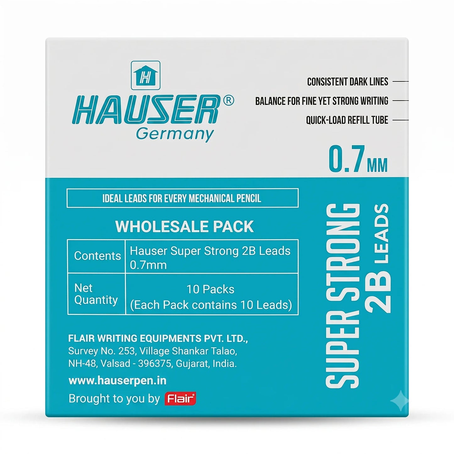 HAUSER Super Strong Dark 2B Mechanical Pencil Leads, 0.7mm, (Pack of 10)