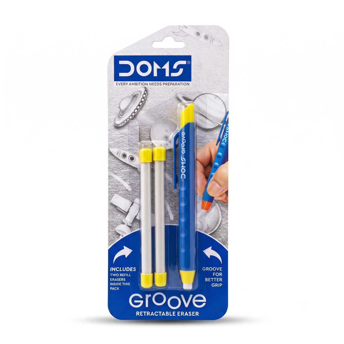 Doms Groove Retractable Eraser - Includes 2 Refill Erasers